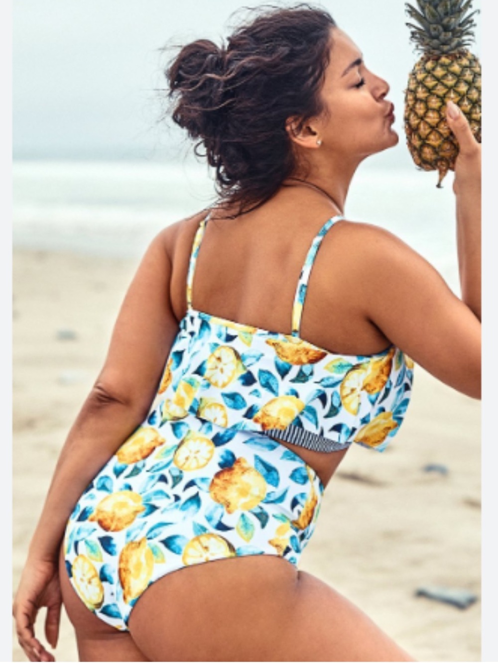 Women’s Lemon Print two piece swimsuit - White/Yellow15 - Picture 4 of 6